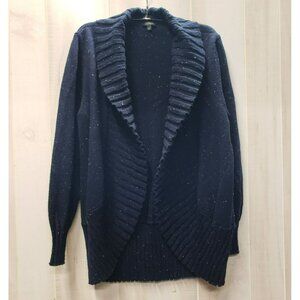 Talbots Open Front Cardigan, Shawl Collar, Size Large, Blue with speckles